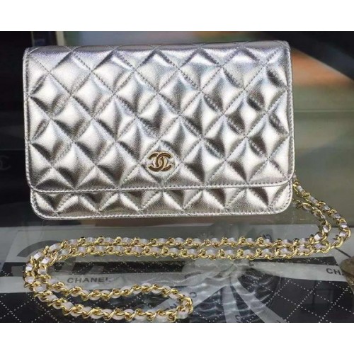 Chanel Mini Sac à Rabat Argenté Motif Cannage A8373 Doré