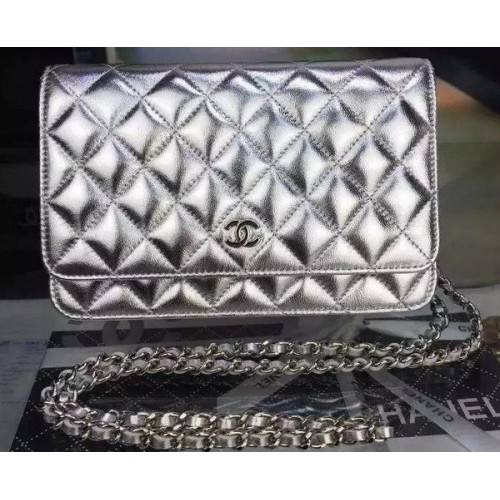Chanel Mini Sac à Rabat Argenté Motif Cannage A8373 Argenté