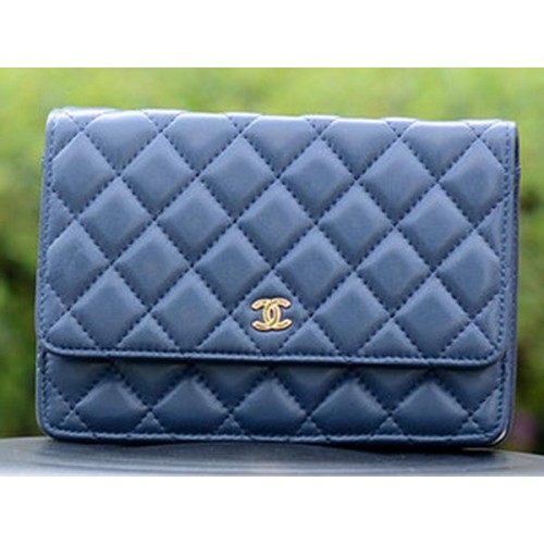 Chanel mini Flap Bags Cuir de Mouton Bleu A33814 Doré