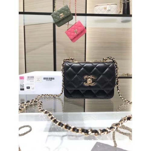 Chanel mini sac à bandoulière à rabat cuir d'origine AP2301 noir