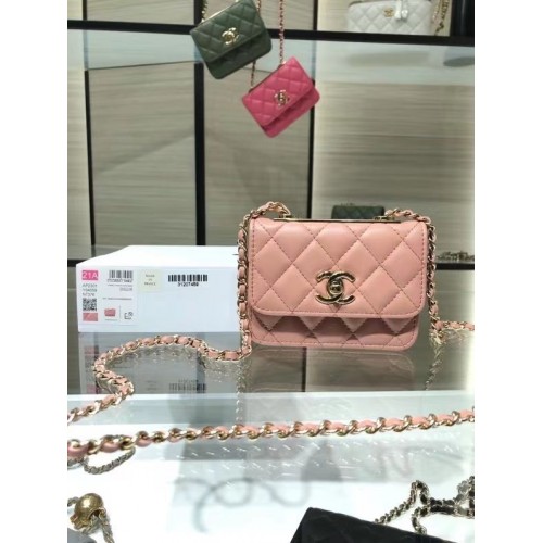 Chanel mini sac à bandoulière à rabat cuir d'origine AP2301 rose