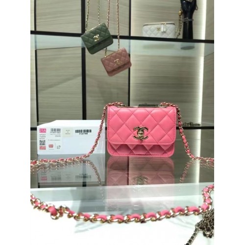 Chanel mini sac à bandoulière à rabat en cuir d'origine AP2301 rose