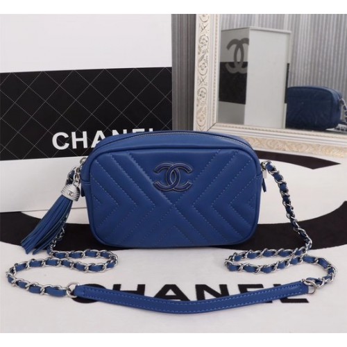 Chanel mini sac à bandoulière en cuir de mouton 4669 bleu