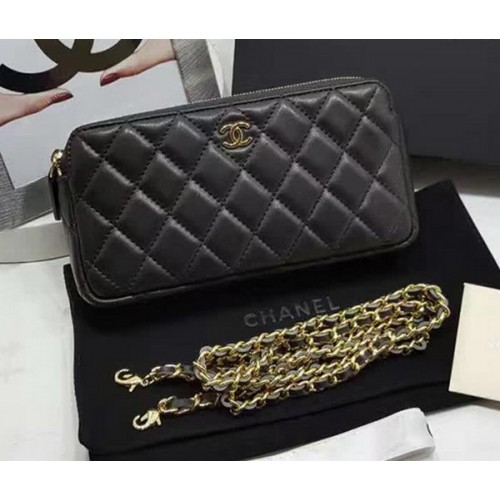 Chanel mini sac à bandoulière en cuir de mouton noir A7020 or