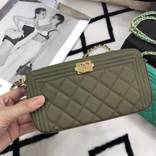 Chanel mini sac à bandoulière motif cannage A94452 vert foncé