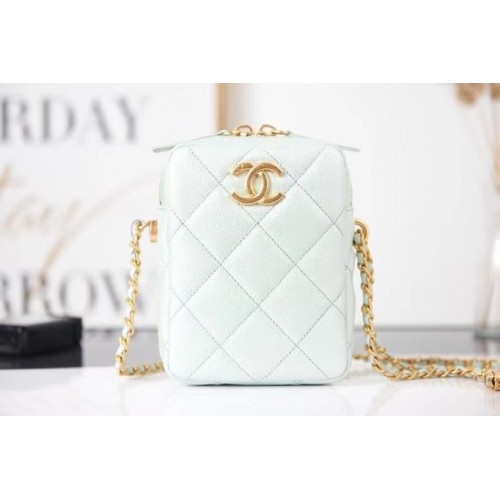 Chanel mini Sac à bandoulière Cuir de veau grainé AS2857 vert clair