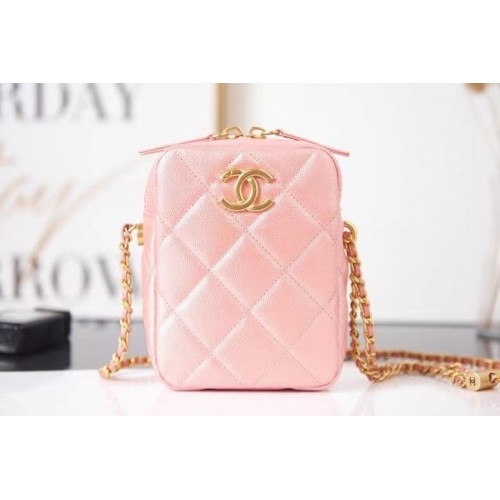 Chanel mini sac à bandoulière en cuir de veau grainé AS2857 rose