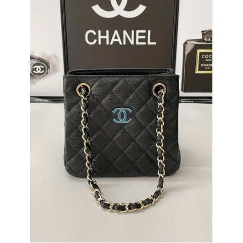Chanel mini Sac bandoulière Veau grainé&Métal doré AB3176 noir