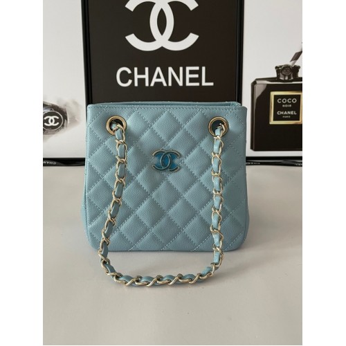 Chanel mini Sac bandoulière Veau grainé&Métal doré AB3176 bleu