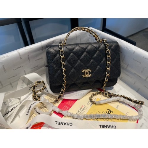 Chanel mini sac bandoulière Veau grainé&métal doré AP2804 noir