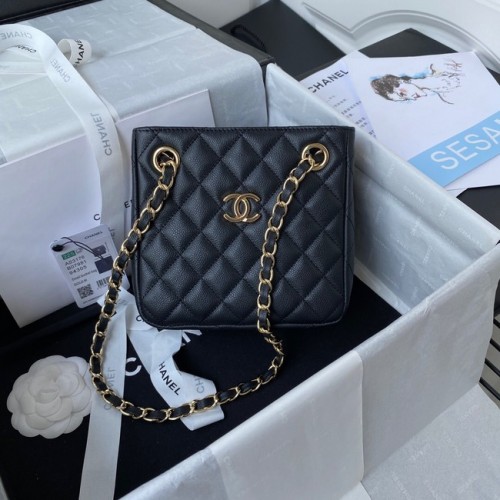 Chanel mini sac bandoulière Veau grainé&métal doré AS3176 noir