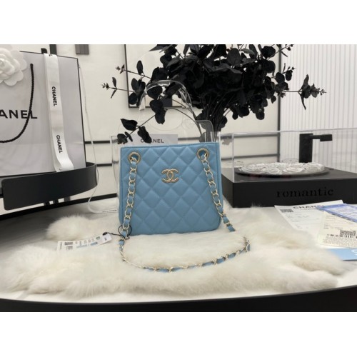 Chanel mini sac bandoulière Veau grainé&métal doré AS3176 bleu