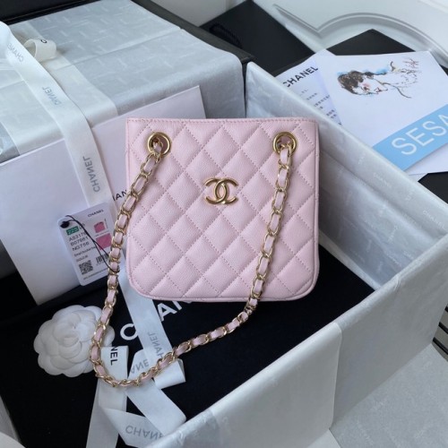 Chanel mini sac bandoulière Veau grainé&métal doré AS3176 rose