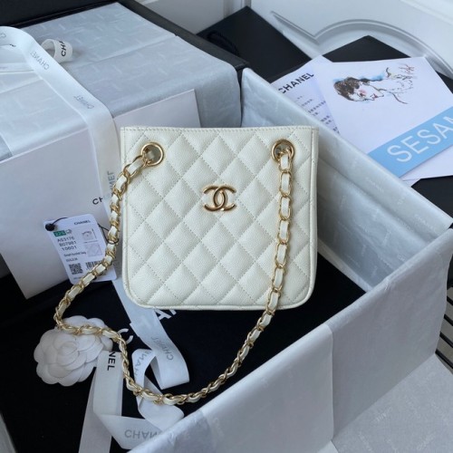 Chanel mini sac bandoulière Veau grainé&métal doré AS3176 blanc