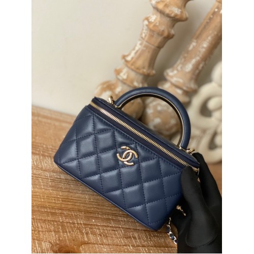 Chanel Mini Sac Bandoulière Agneau Métal Doré 81208 bleu foncé