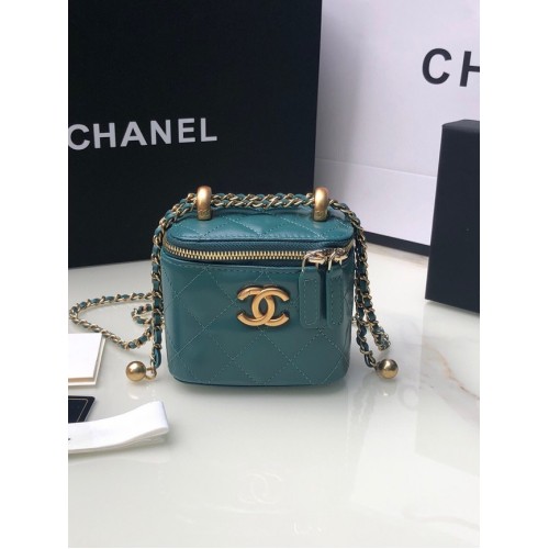 Chanel Mini Sac Bandoulière Agneau Métal Doré AP2292 bleu