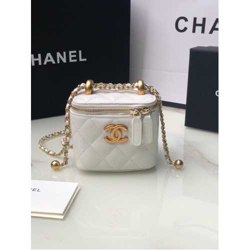 Chanel Mini Sac Bandoulière Agneau Métal Doré AP2292 blanc