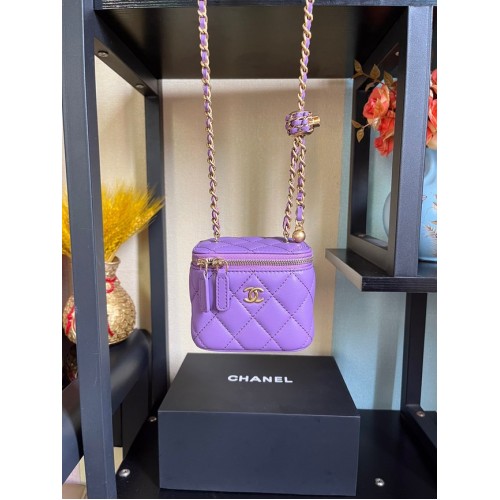 Chanel Mini Sac Bandoulière Agneau Métal Doré AP2929 Violet