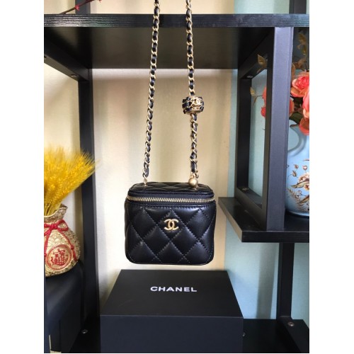 Chanel Mini Sac Bandoulière Agneau Métal Doré AP2929 noir