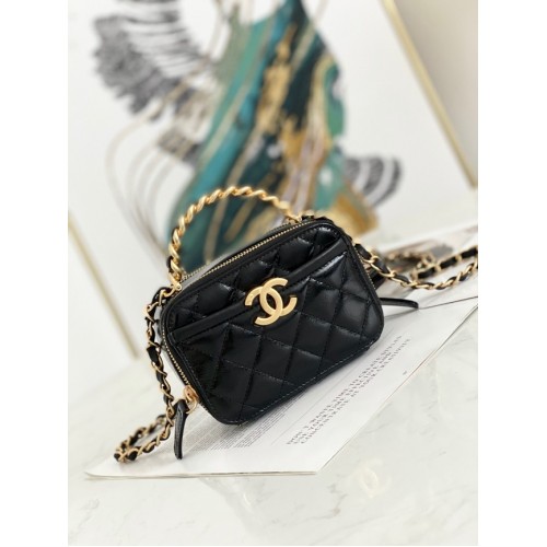 Chanel mini Sac Bandoulière Agneau Métal Doré AS2178 noir
