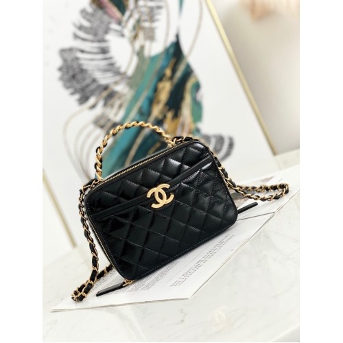 Chanel mini Sac Bandoulière Agneau Métal Doré AS2179 noir