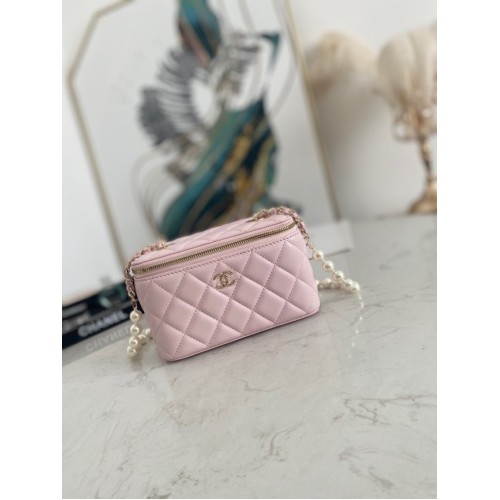 Chanel Mini Sac Bandoulière Agneau Imitation Perles Métal Doré AS91192 rose