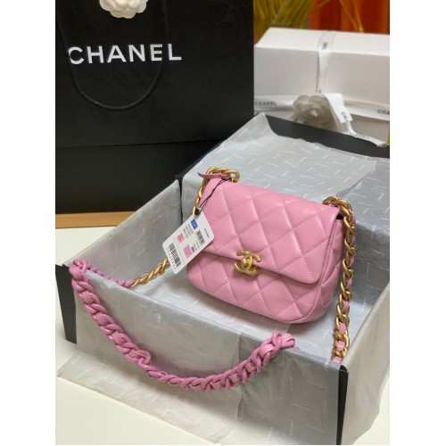 Chanel mini Sac bandoulière Agneau&Métal doré AS3205 rose