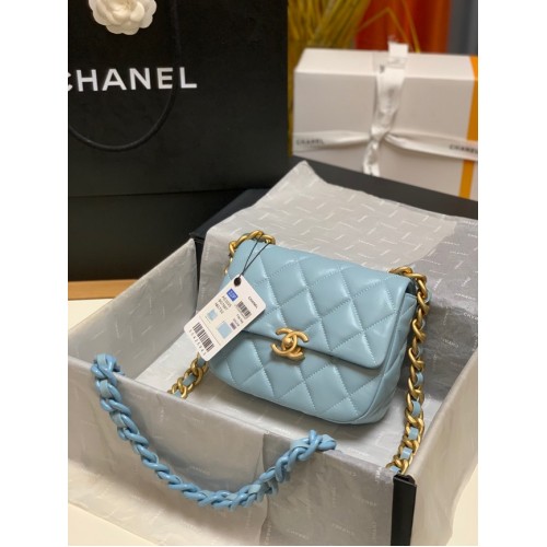 Chanel mini Sac bandoulière Agneau&Métal doré AS3205 bleu ciel