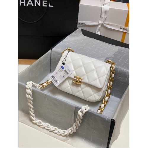 Chanel mini Sac bandoulière Agneau&Métal doré AS3205 blanc