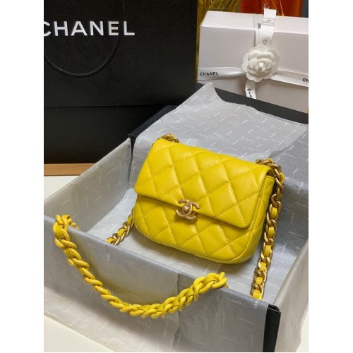 Chanel mini Sac bandoulière Agneau&Métal doré AS3205 jaune