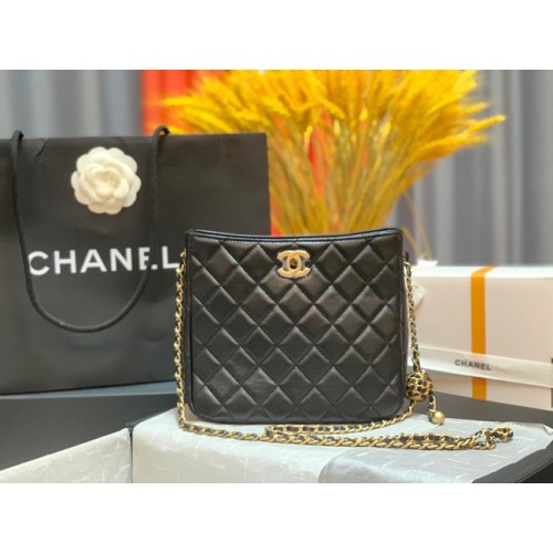 Chanel mini Sac bandoulière Agneau&Métal doré AS3259 noir
