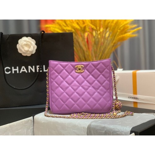 Chanel mini Sac bandoulière Agneau&Métal doré AS3259 violet
