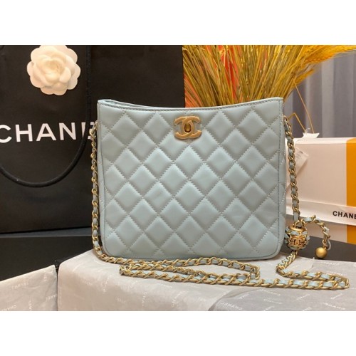 Chanel mini Sac bandoulière Agneau&Métal doré AS3259 bleu ciel
