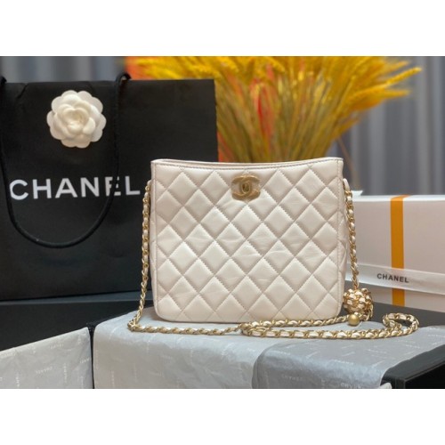 Chanel mini sac bandoulière Agneau&Métal doré AS3259 blanc
