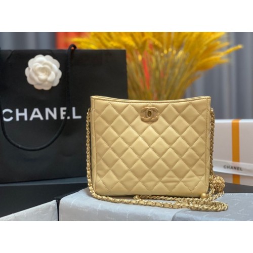 Chanel mini Sac bandoulière Agneau&Métal doré AS3259 jaune