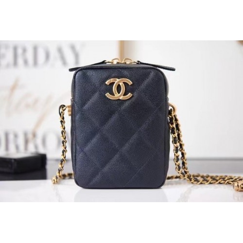 Chanel mini Sac à bandoulière Cuir de veau grainé AS2857 noir