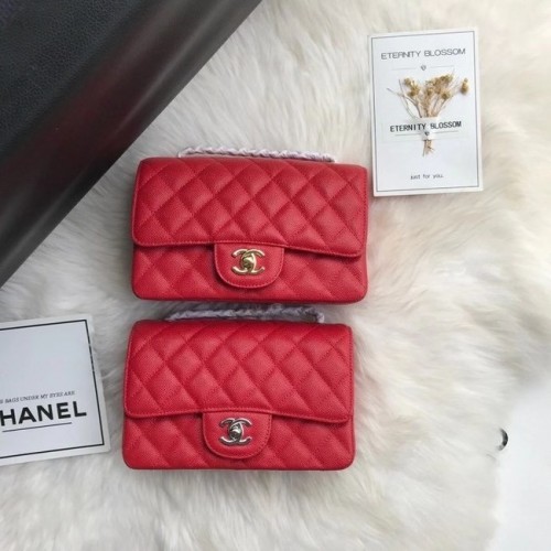 Chanel mini sac à rabat Cuir de veau grainé A1116 ROUGE