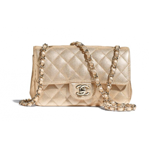 Chanel mini sac à rabat Cuir de veau grainé A1116 or