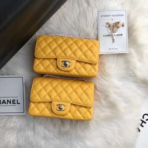 Chanel mini sac à rabat Cuir de veau grainé A1116 jaune