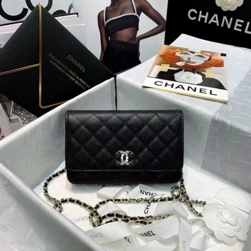 Chanel mini sac à rabat Cuir de veau grainé A81066 noir