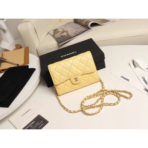 Chanel mini sac à rabat Cuir de veau grainé A84512 jaune