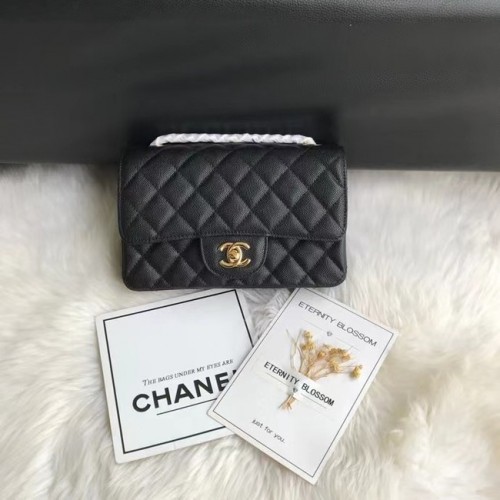 Chanel mini sac à rabat Veau grainé & métal doré A1116 noir