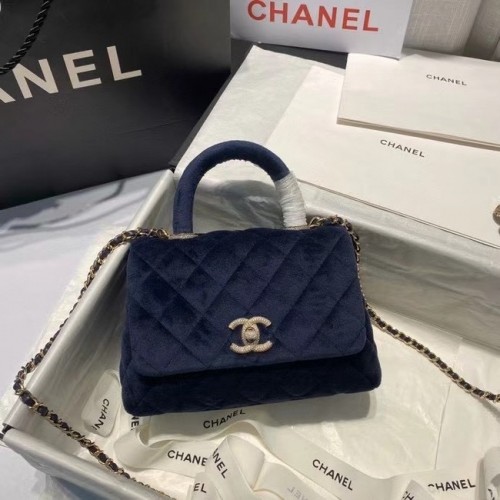 Mini sac à rabat Chanel avec poignée supérieure AS2215 Bleu Royal