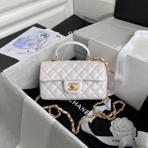 Chanel mini sac à rabat avec poignée supérieure AS2431 Blanc