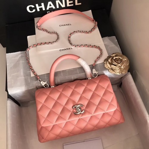 Chanel sac à rabat en cuir Caviar original poignée supérieure A92290 métal rose et argenté