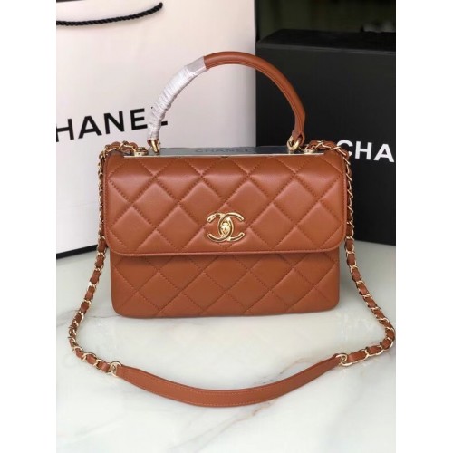 Chanel sac à rabat original en cuir d'agneau AS92236 marron&métal doré