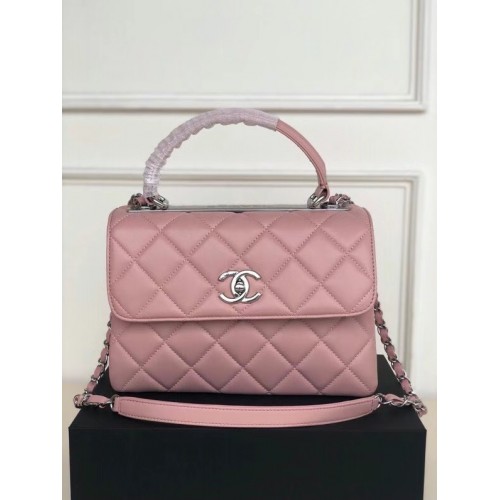 Chanel original sac à rabat en cuir d'agneau AS92236 rose et métal argenté