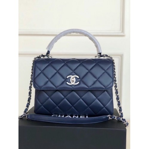 Chanel original sac à rabat en cuir d'agneau AS92236 bleu roi et métal argenté