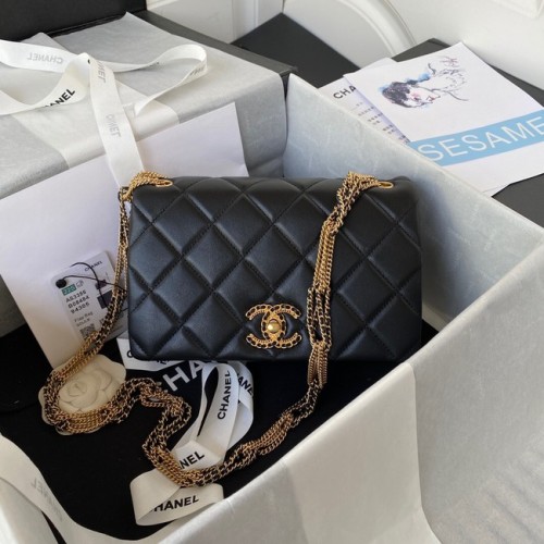 Chanel petit SAC À RABAT Agneau Métal Doré AS3386 noir
