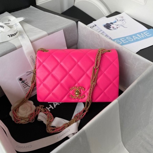Chanel petit SAC À RABAT Agneau Métal doré AS3386 rose
